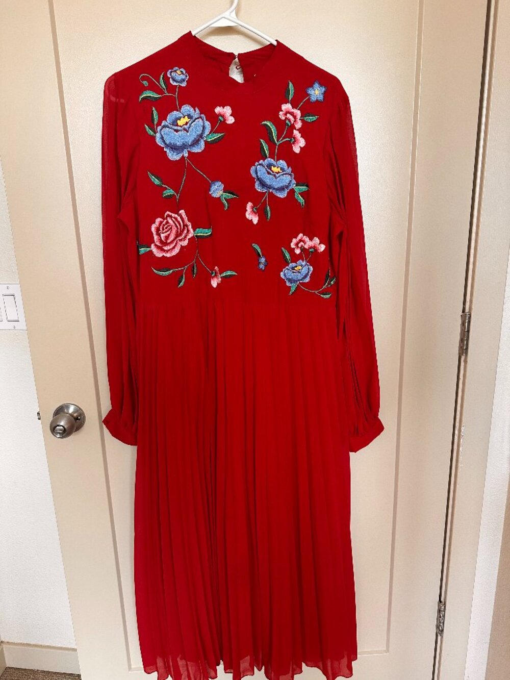 ASOS Red Maxi Dress with Blue & Pink Floral Embroidery
